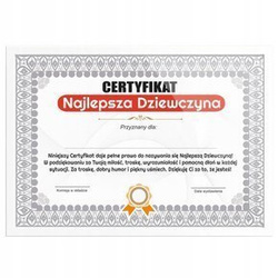 Certyfikat - Najlepsza Dziewczyna - ramka biała
