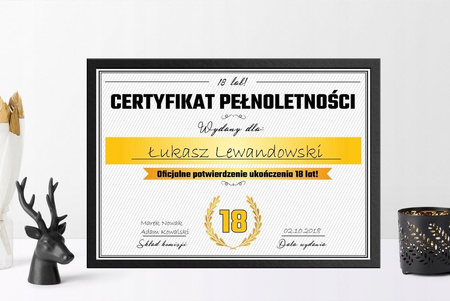 Certyfikat - 18 Urodziny - ramka czarna