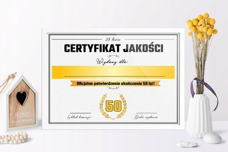 Certyfikat - 50 Urodziny - ramka biała